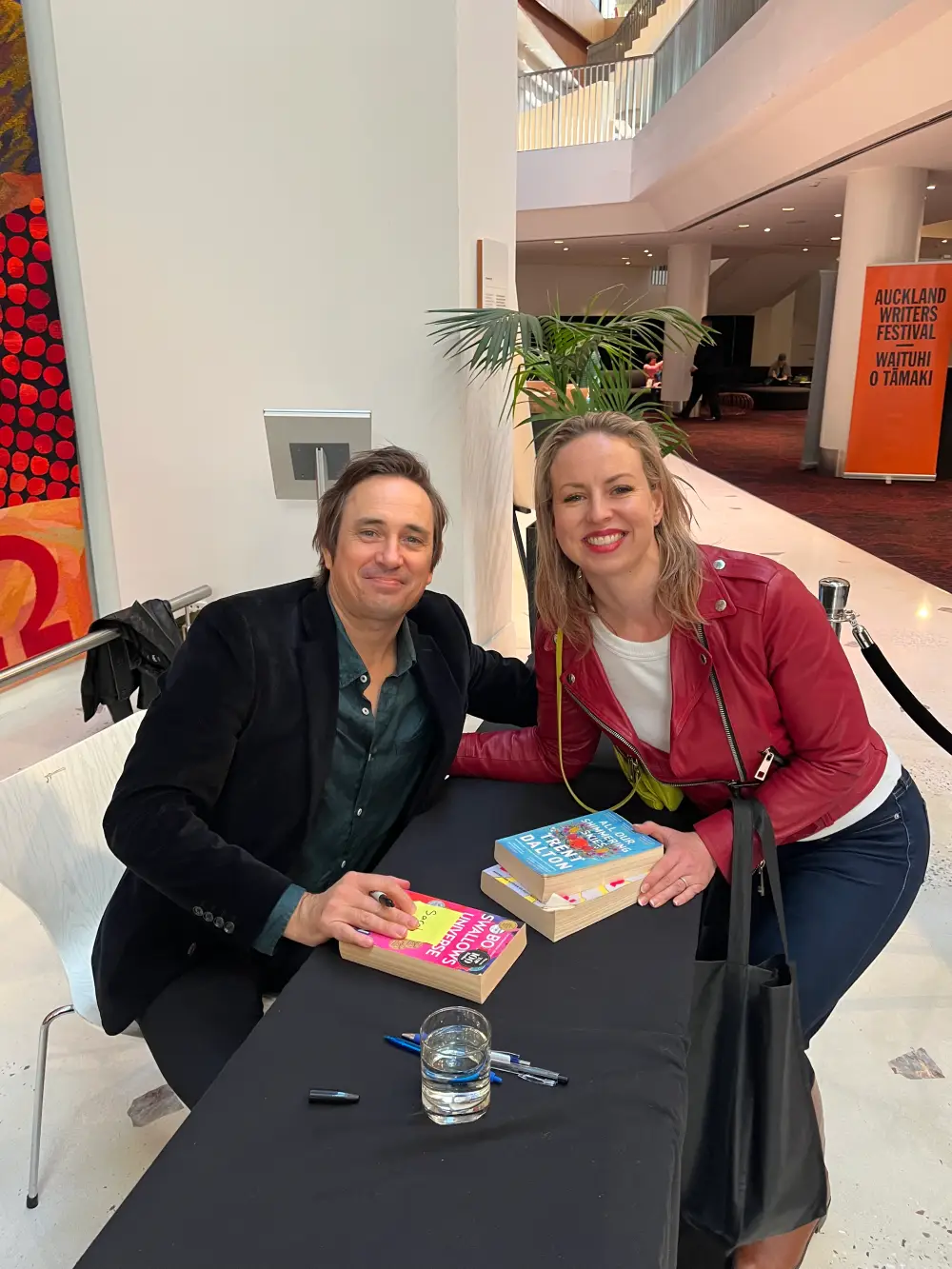 Sarah meeting her favourite author, Trent Dalton.